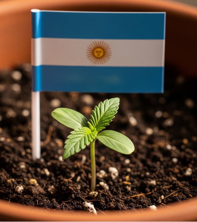 Plántula de cannabis con bandera argentina — primer gramo Corrientes
